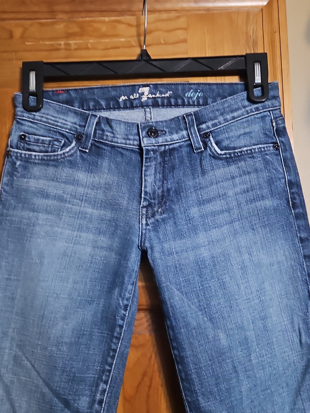 7 For All Mankind Dojo Moonwater Wash Low-Rise Flare Jeans Pink To Purple - Picture 4 of 12